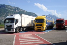 A view on the on parked trucks, while we have stopped on the way to Lake Garda, Italy.