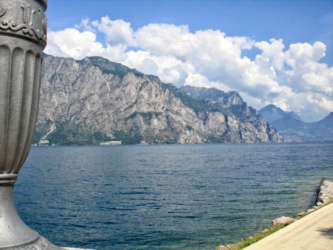 A view from the shore of Lake Garda, Italy. Look at this magnificent mountains and so blue water of the lake. 